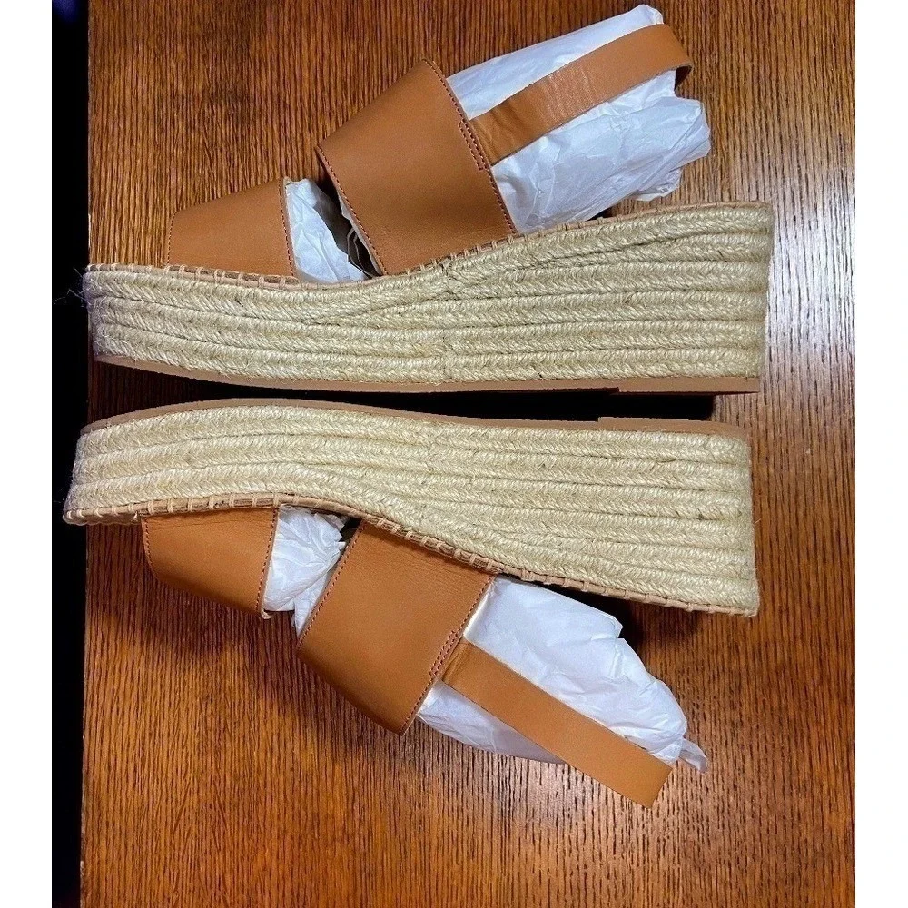 Soludos Women's Carmel Leather Wedge Espadrilles 11‎ Camel Strappy Minimalist